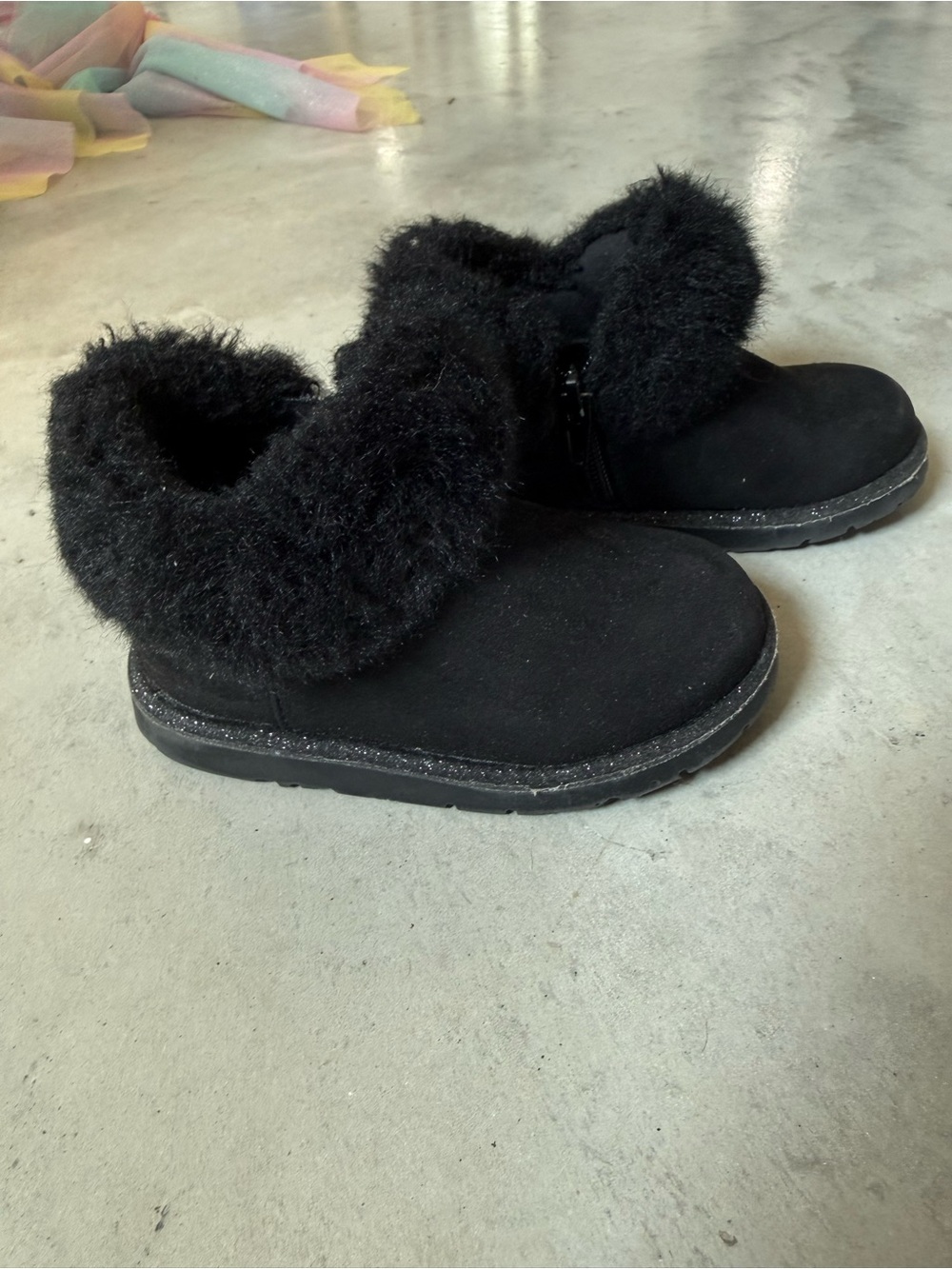 Harper Canyon Black Faux-Fur Cuff Kids Boots